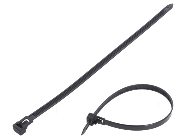 Kabelbinder; losmaakbaar; L: 250mm; W: 7,6mm; polyamide; 222N; zwart Kabelbinder; losmaakbaar; L: 250mm; W: 7,6mm; polyamide; 222N; zwart